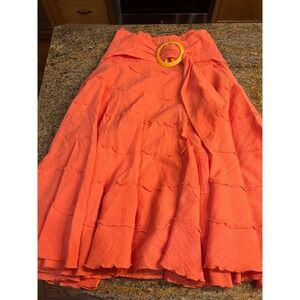 METROSTYLE Orange Tiered Ruffled Midi Skirt with Buckle Detail Size M Boho